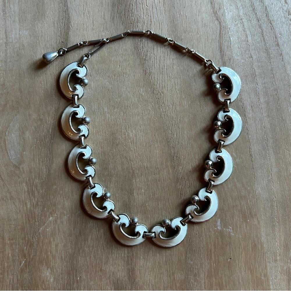 Ivory Silver/Gold Tone C-Shape Link Adjustable Necklace with Hook Clasp 16"
